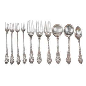 (10pc) Art Nouveau Unger Brothers Sterling Silver "Douvaine" Fork & Spoons
