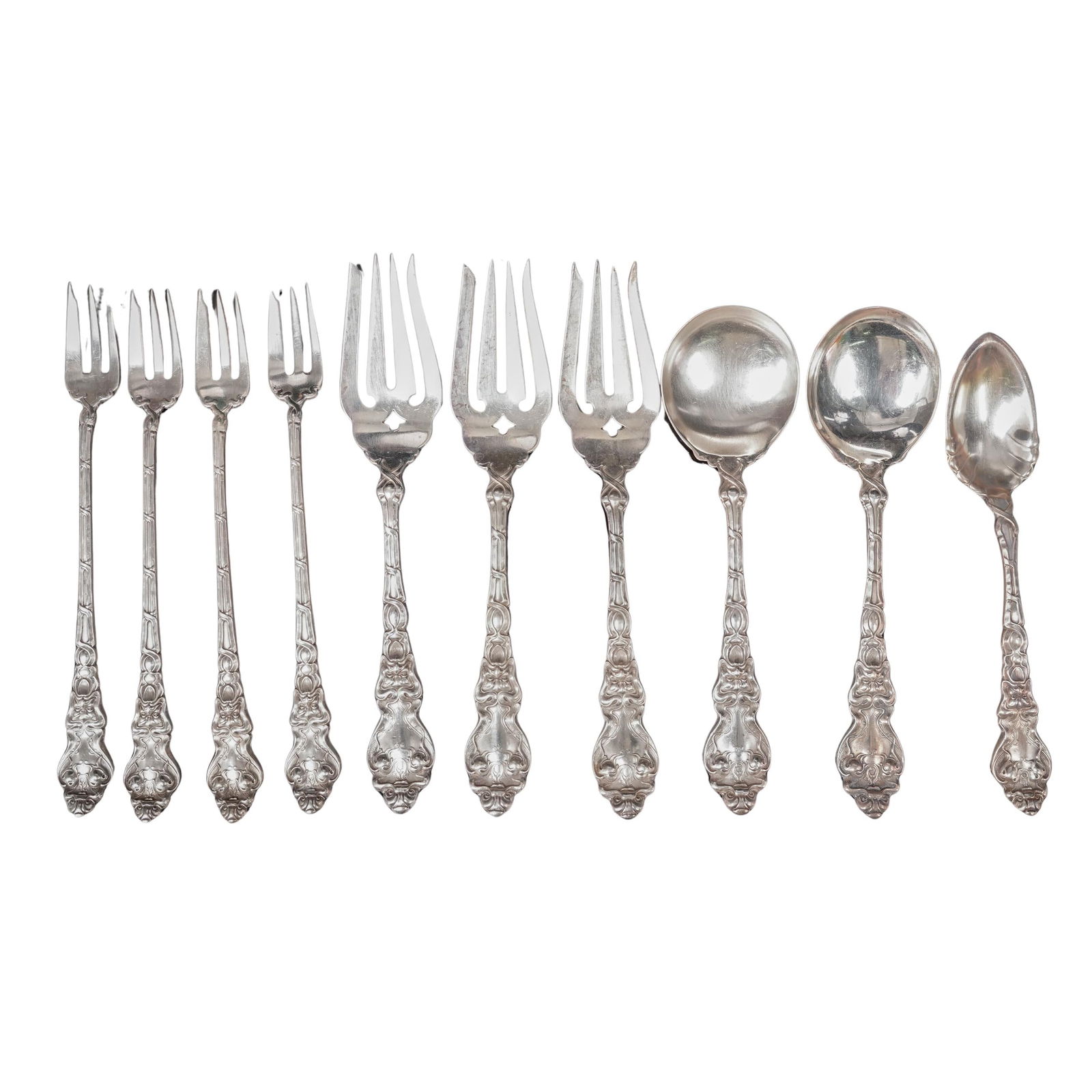 (10pc) Art Nouveau Unger Brothers Sterling Silver "Douvaine" Fork & Spoons (1 of 4)