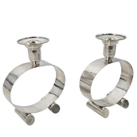 Pair Silver Plated Columbian Modernist Candle Holders