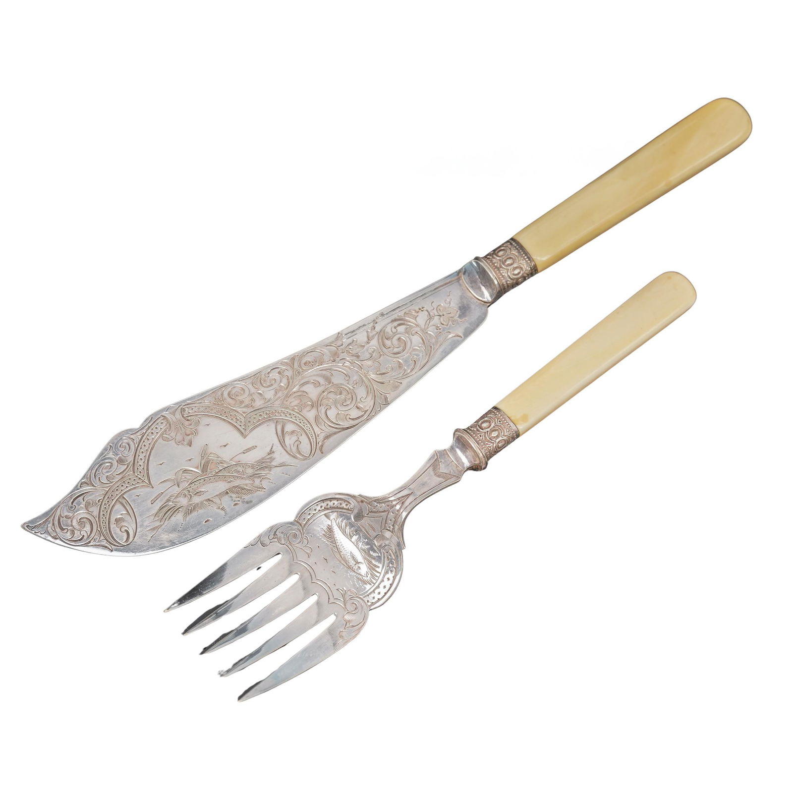 Antique Silver Plated and Bond Handled Fish Serving Set In Original Box (1 of 4)