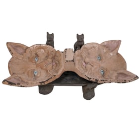 (2pc) Antique Cast-Iron Cat Figural Ashtray Group