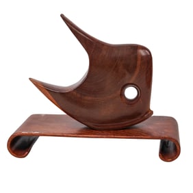 Carved Barbados Mahogany Fish Sculpture & Base
