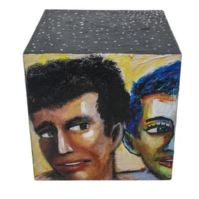 Signed Hand Painted Wooden Cube