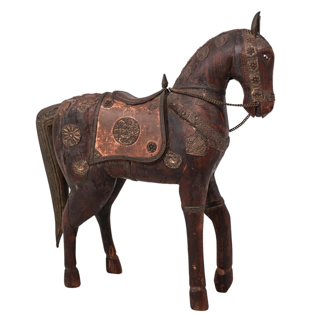 Vintage Indian Brass-Mounted Wood Marwari Horse Sculpture (1 of 7)