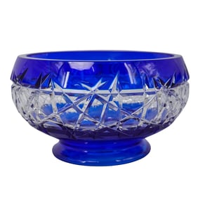 Signed Murano Cobalt Blue to Clear Cut Crystal Bowl
