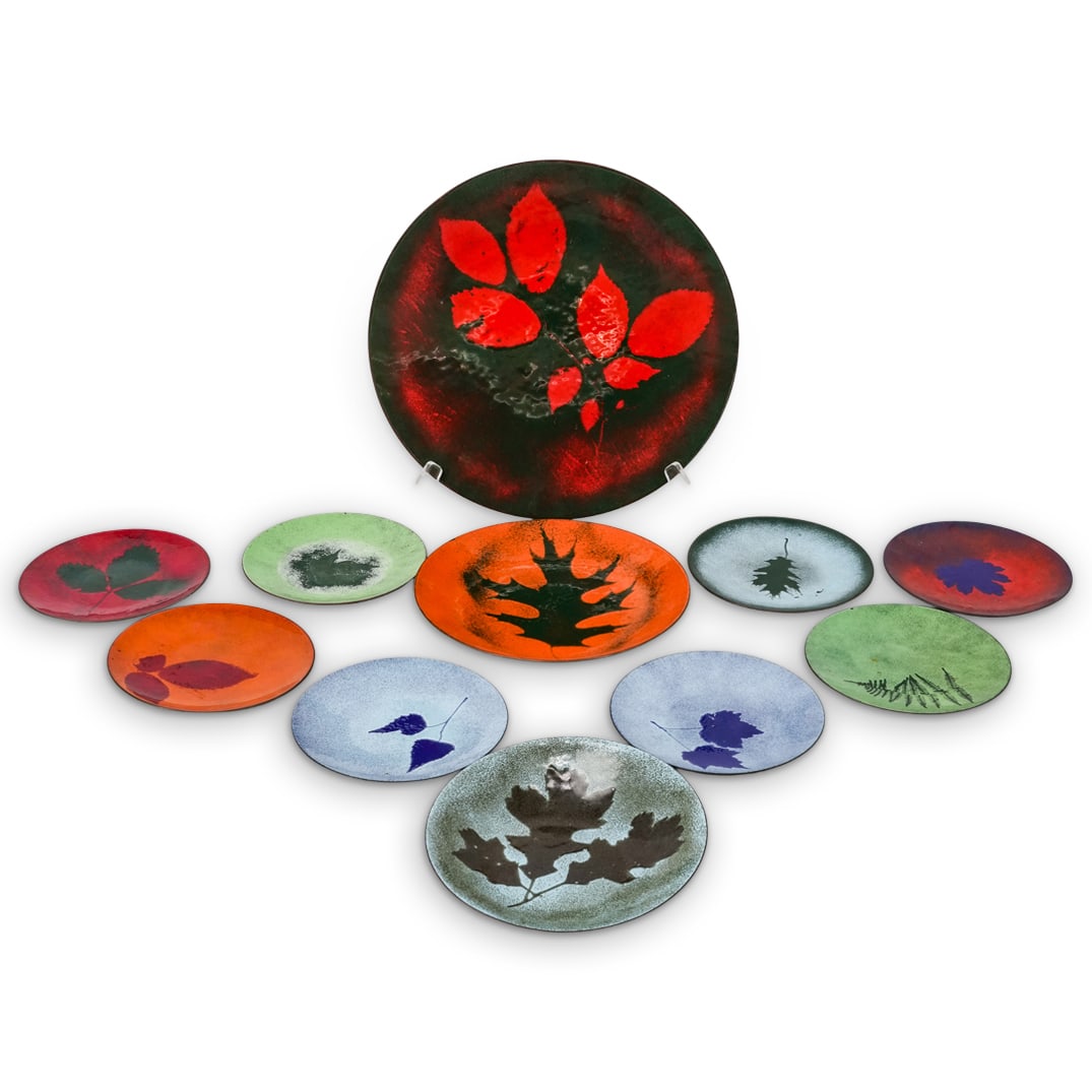 (11pc) Mid-Century Enamel On Copper Plates Group (1 of 8)
