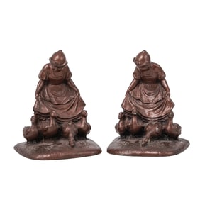 Pair of Mixed Metal "Goose Girl" Bookends
