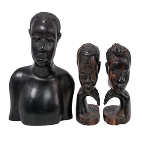 (3 pc) African Carved Wooden Busts
