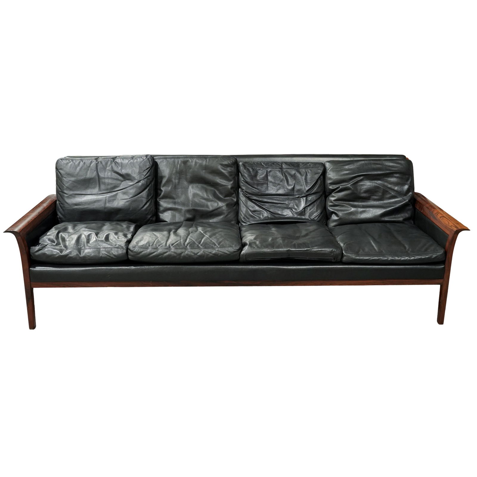 Hans Olsen for Vatne Mobler Black Leather & Rosewood Sofa