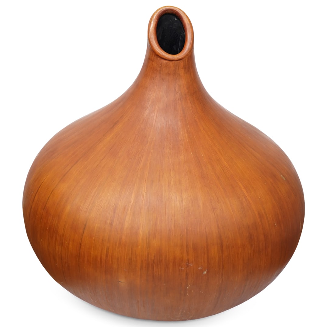 Doug Ayers Style Large Biomorphic Vase: Doug Ayers Style Large Biomorphic Vase 20th century, USA Large Doug Ayers-style biomorphic floor vase in a wooden construction. Midcentury post-modernism. H: 38" W: 36"
