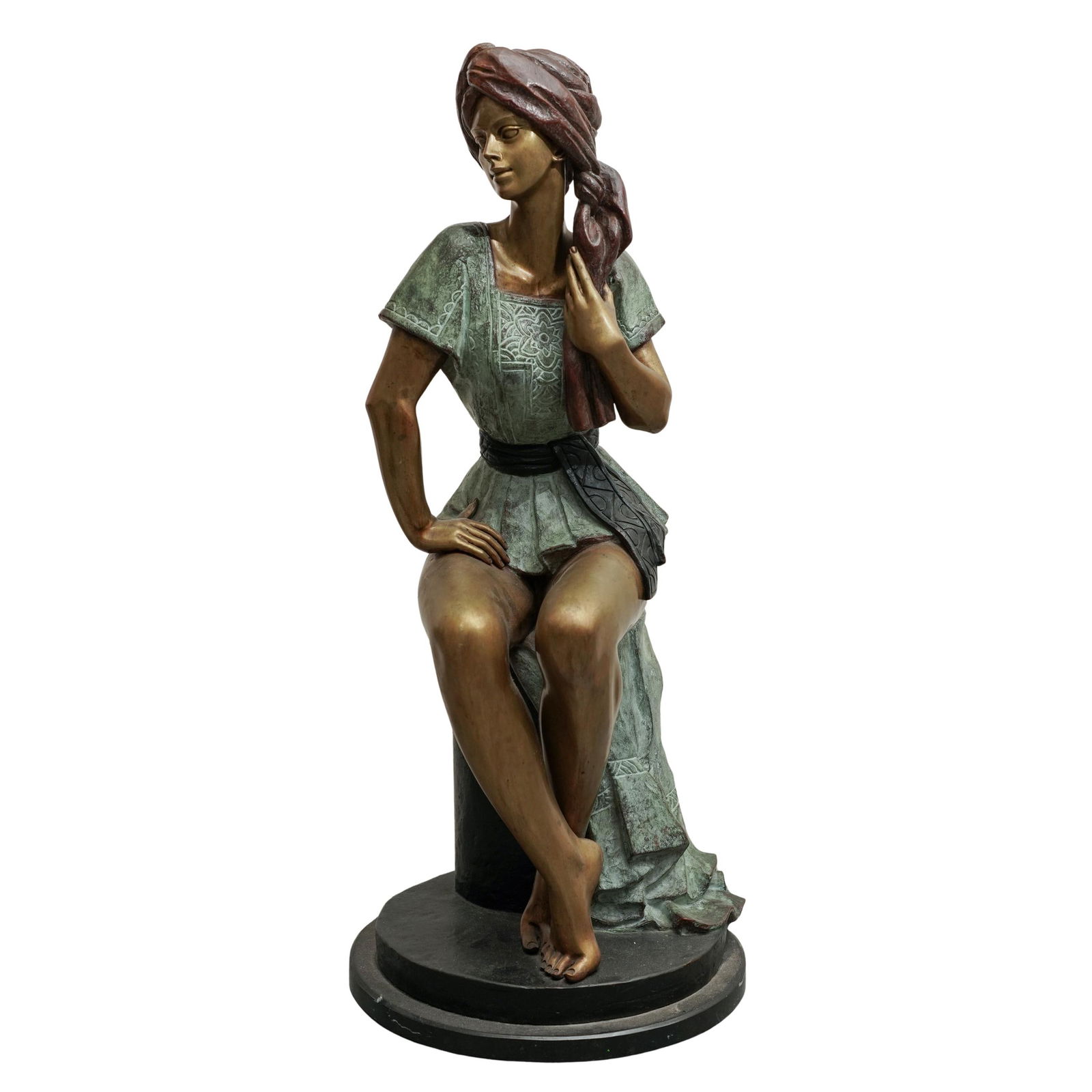 Victor Gutierrez (Mexican, b. 1950) Patinated Bronze Sculpture: Victor Gutierrez (Mexican, b. 1950) Patinated Bronze Sculpture 1989, Mexican A patinated bronze sculpture of a seated lady by Victor Gutierrez (Mexican, born 1950). Marked on back of pedestal with