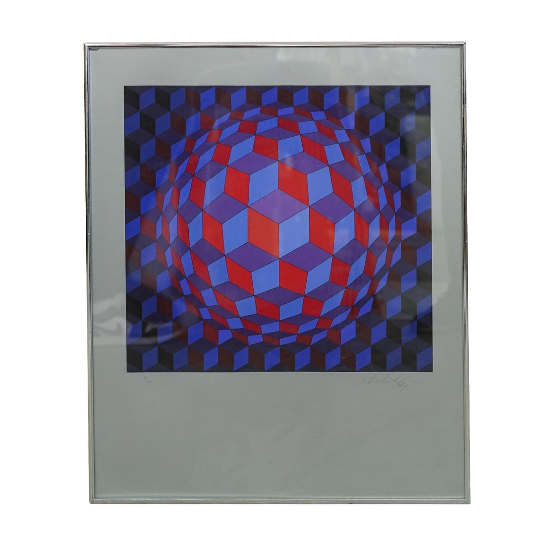 Victor Vasarely (Hungarian-French 1906-1997) "Cheyt-M" Serigraph: Victor Vasarely (Hungarian-French 1906-1997) "Cheyt-M" Serigraph1970, FrenchLimited edition 92/340 pencil signed serigraph by Victor Vasarely . The image uses a "cellular structure" of cubes (Kepler's