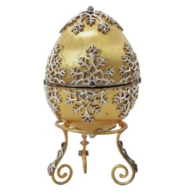 Faberge Sterling Silver & Gold Plated Winter Enchantment Egg w/ Brooch