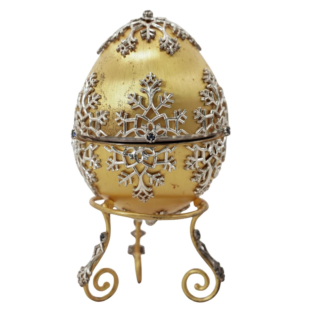 Faberge Sterling Silver & Gold Plated Winter Enchantment Egg w/ Brooch (1 of 4)