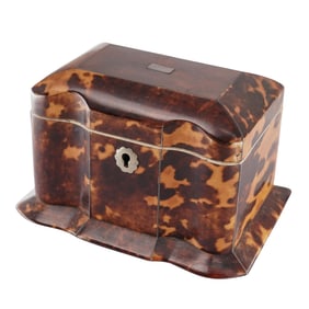 Regency Era Silver Inlay Tortoise Hued Tea Caddy