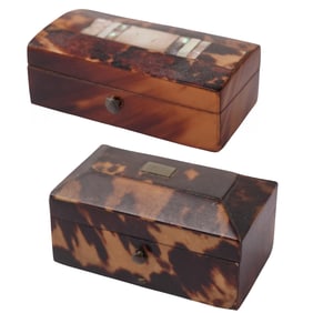 Victorian Tortoise Hued and Carved Bone Snuff Boxes