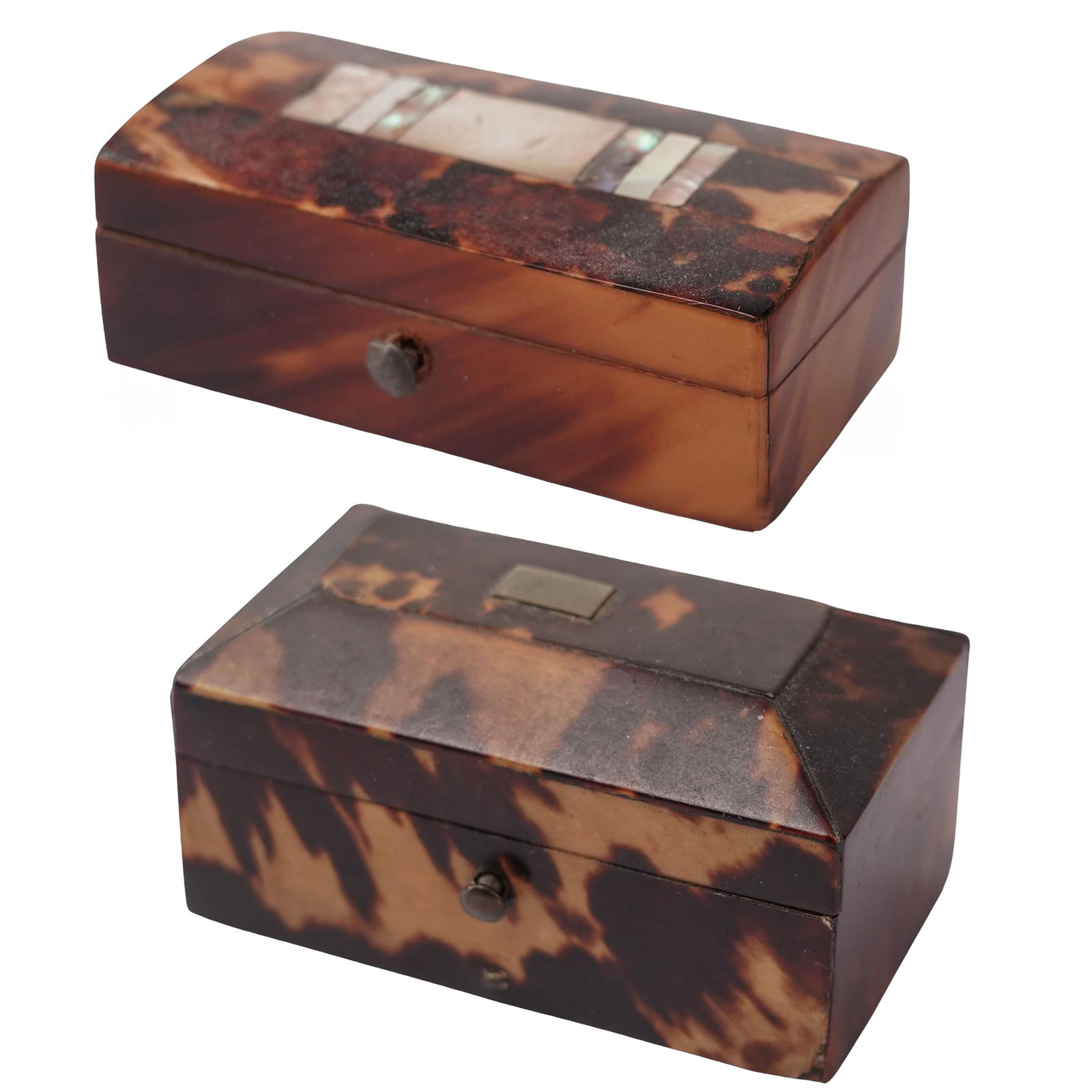 Victorian Tortoise Hued and Carved Bone Snuff Boxes (1 of 7)