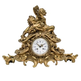 19th Cent. Japy Freres & Cie. Ormolu Bronze Cherub Mantle Clock