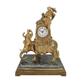 Antique German Gilt Bronze Chinoiserie Elephant Clock