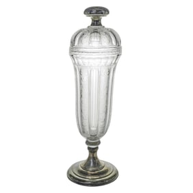 Hawkes Etched Glass Lidded Footed W/ Sterling Silver Urn