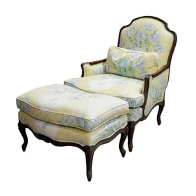 Louis XV Style Floral Bergere Armchair & Ottoman