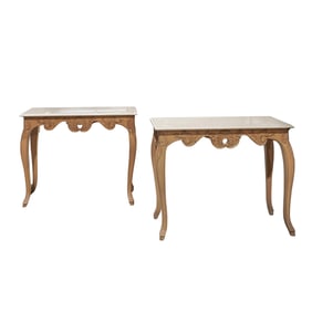 Pair of French Louis XV Style Marble Console Tables