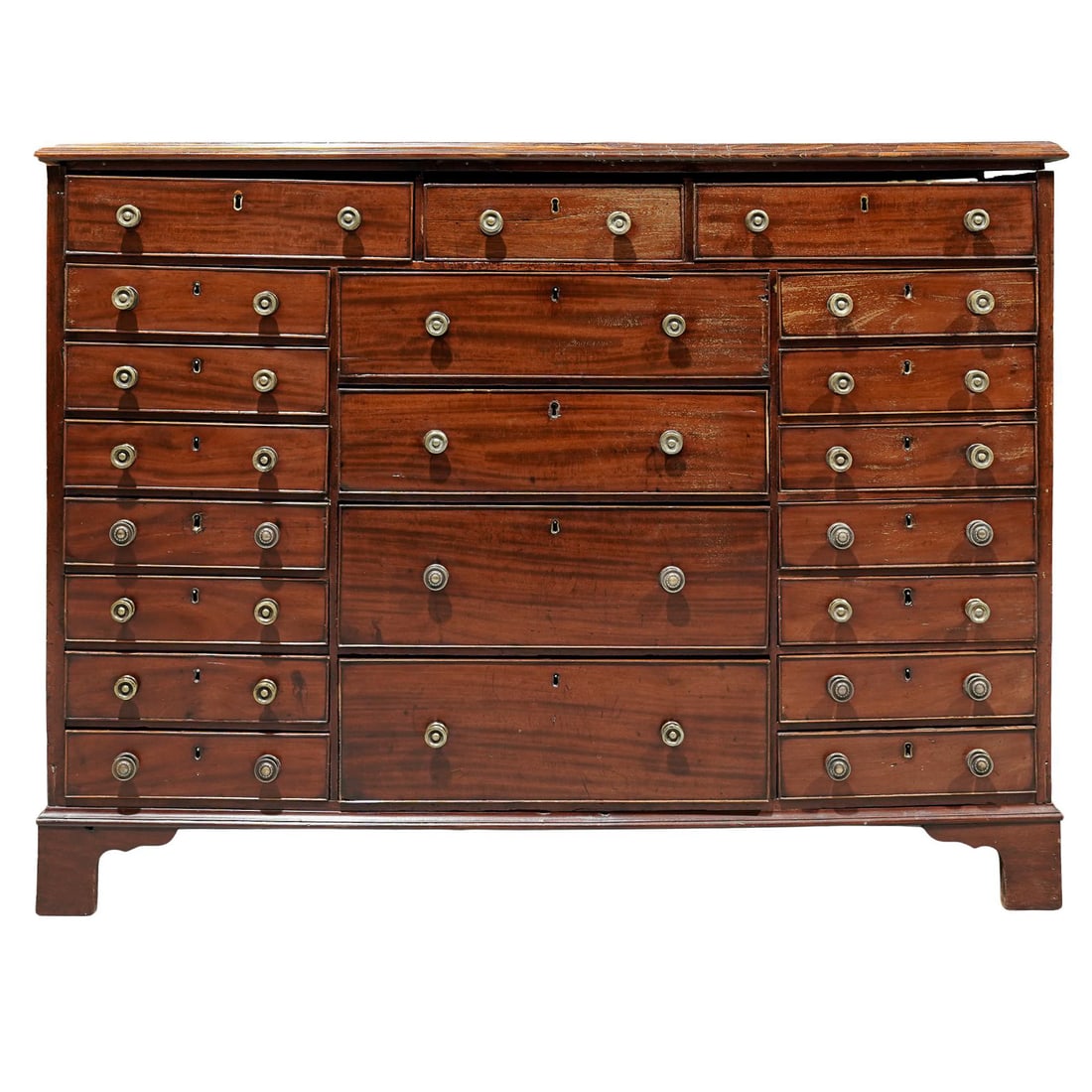 19th Cent. English Mahogany Collectors Cabinet: 19th Cent. English Mahogany Collectors Cabinet19th Cent., England19th Century English Mahogany collectors cabinet, featuring numerous small and medium-sized drawers, arranged symmetrically across the