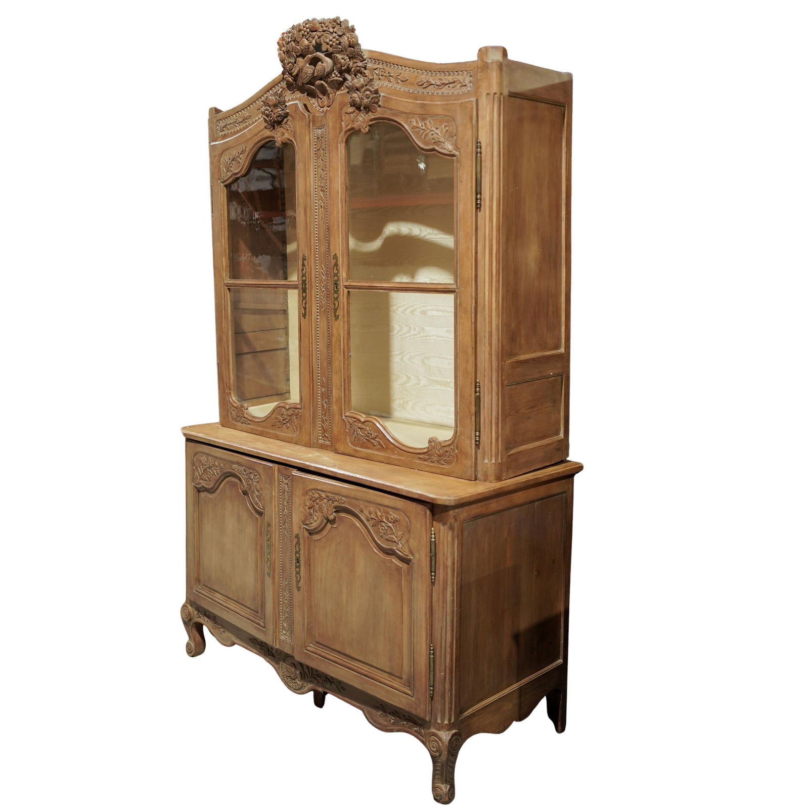 French Provincial Oak Display Cabinet - 6