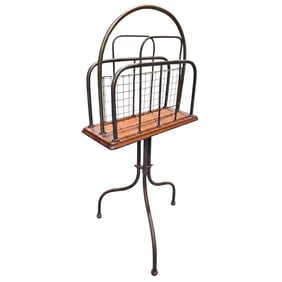 Antique Brass & Wood Revolving Magazine Stand