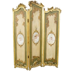19th Cent. Rococo Four Panel Mirrored Screen