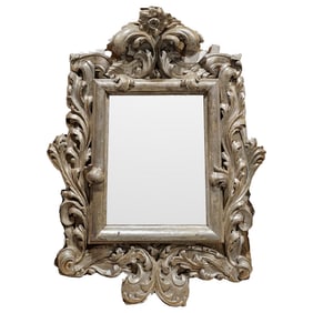Antique Spanish Baroque Silver Leaf Carved Mirror