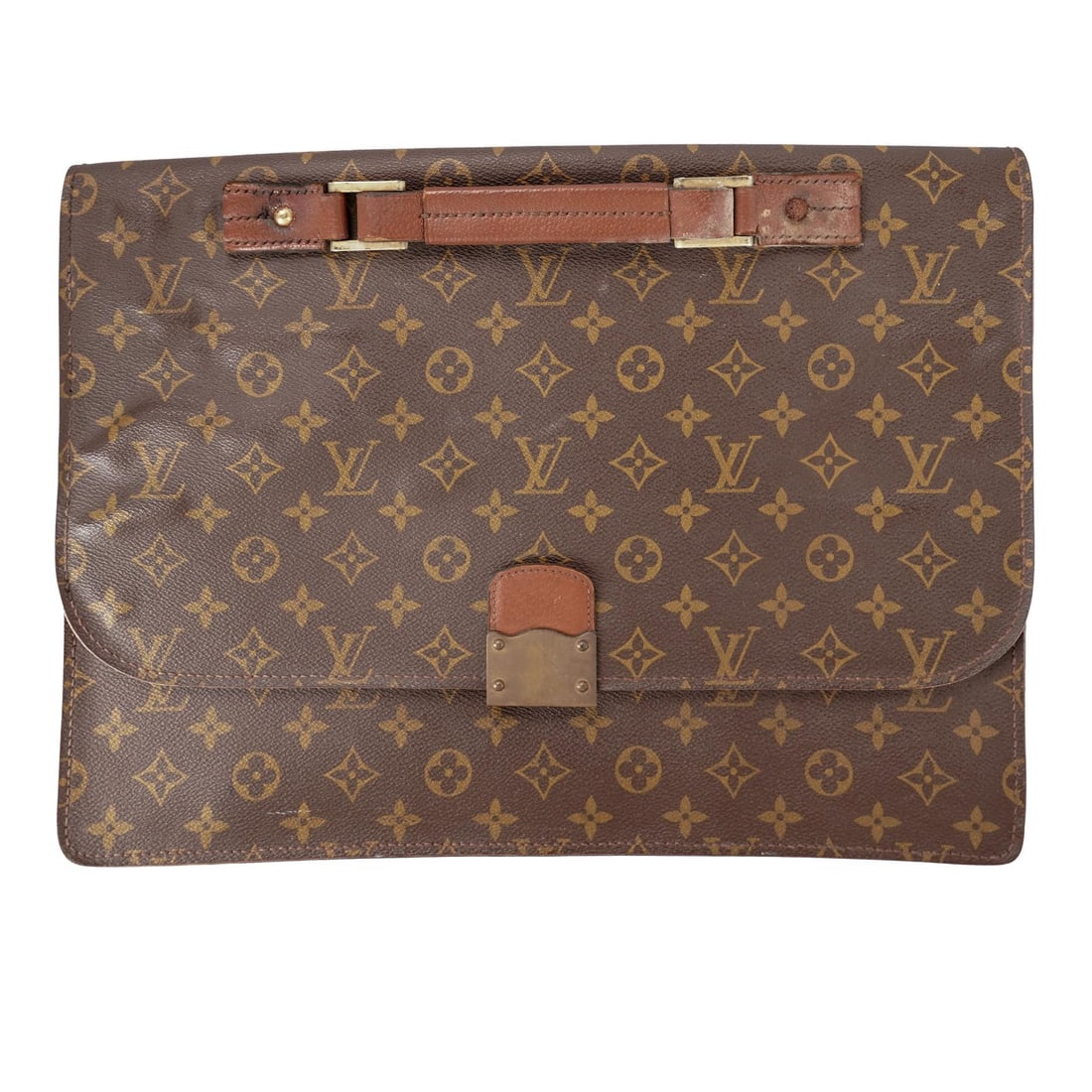 Vintage Louis Vuitton Canvas Monogram Briefcase: Vintage Louis Vuitton Canvas Monogram BriefcaseEarly to mid 20th century, FranceVintage Louis Vuitton canvas briefcase in the classic LV monogram pattern. Stamped inside on flap "Louis Vuitton made in