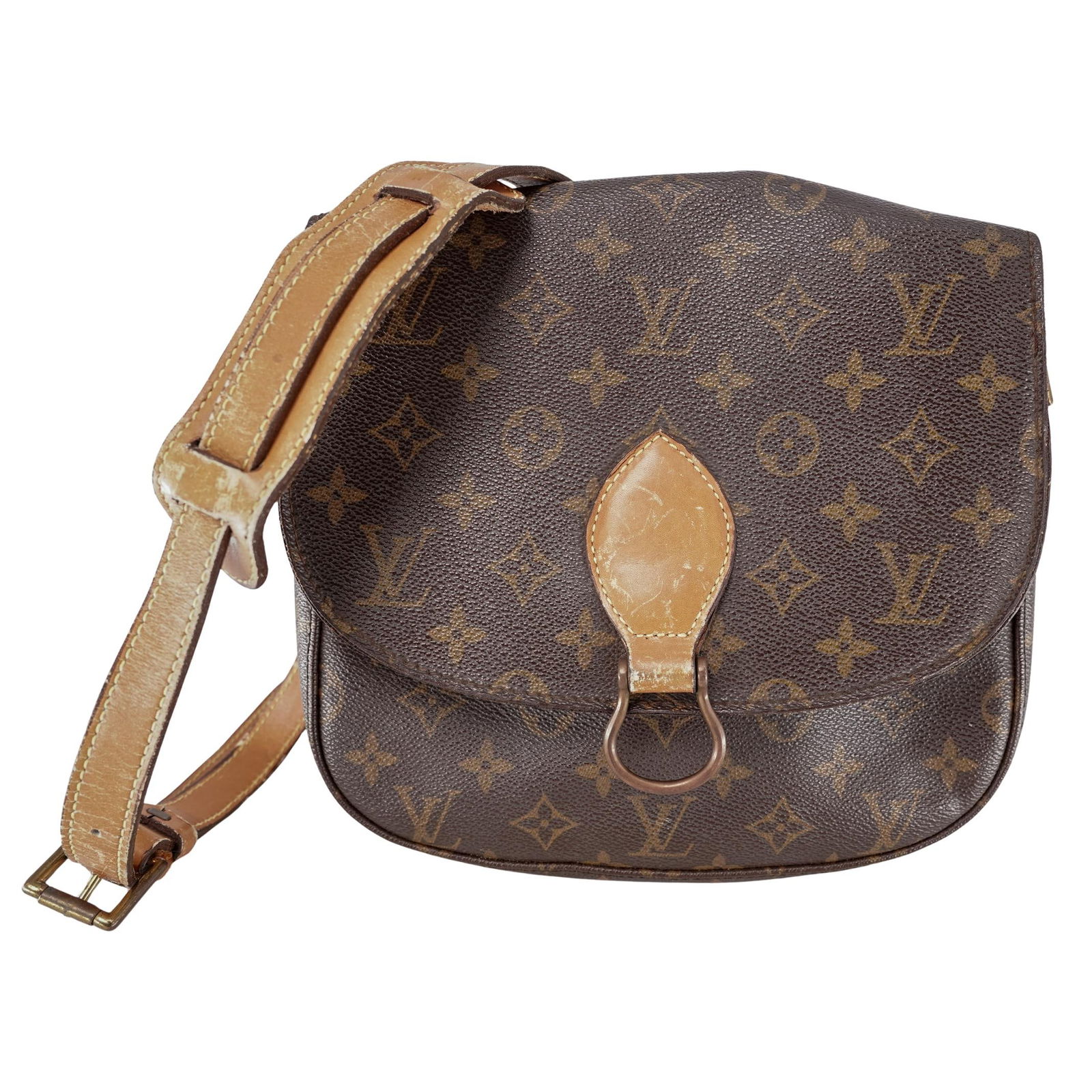 Vintage Louis Vuitton Canvas Monogram Crossbody Purse: Vintage Louis Vuitton Canvas Monogram Crossbody Purse20th century, FranceA vintage Louis Vuitton canvas crossbody purse in the classic LV monogram pattern. Brown leather strap. Snap closure. Stamped i