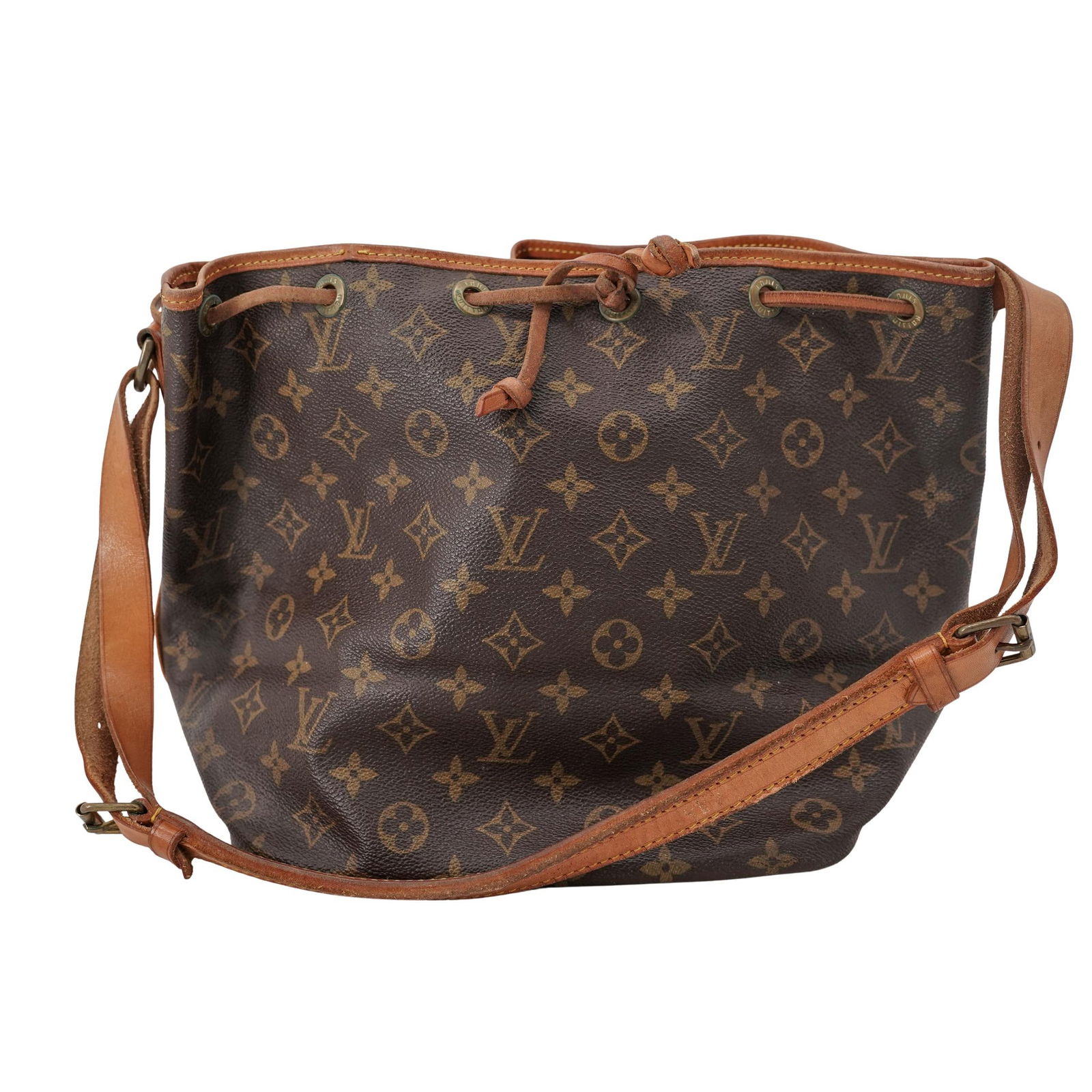 Vintage Louis Vuitton French Company Bucket Bag: Vintage Louis Vuitton French Company Bucket BagMid to late 20th century, FrenchA vintage Louis Vuitton French Company canvas monogram bucket bag.H 9" L 14" W (base) 7.25" Strap H 11" L 12/75"