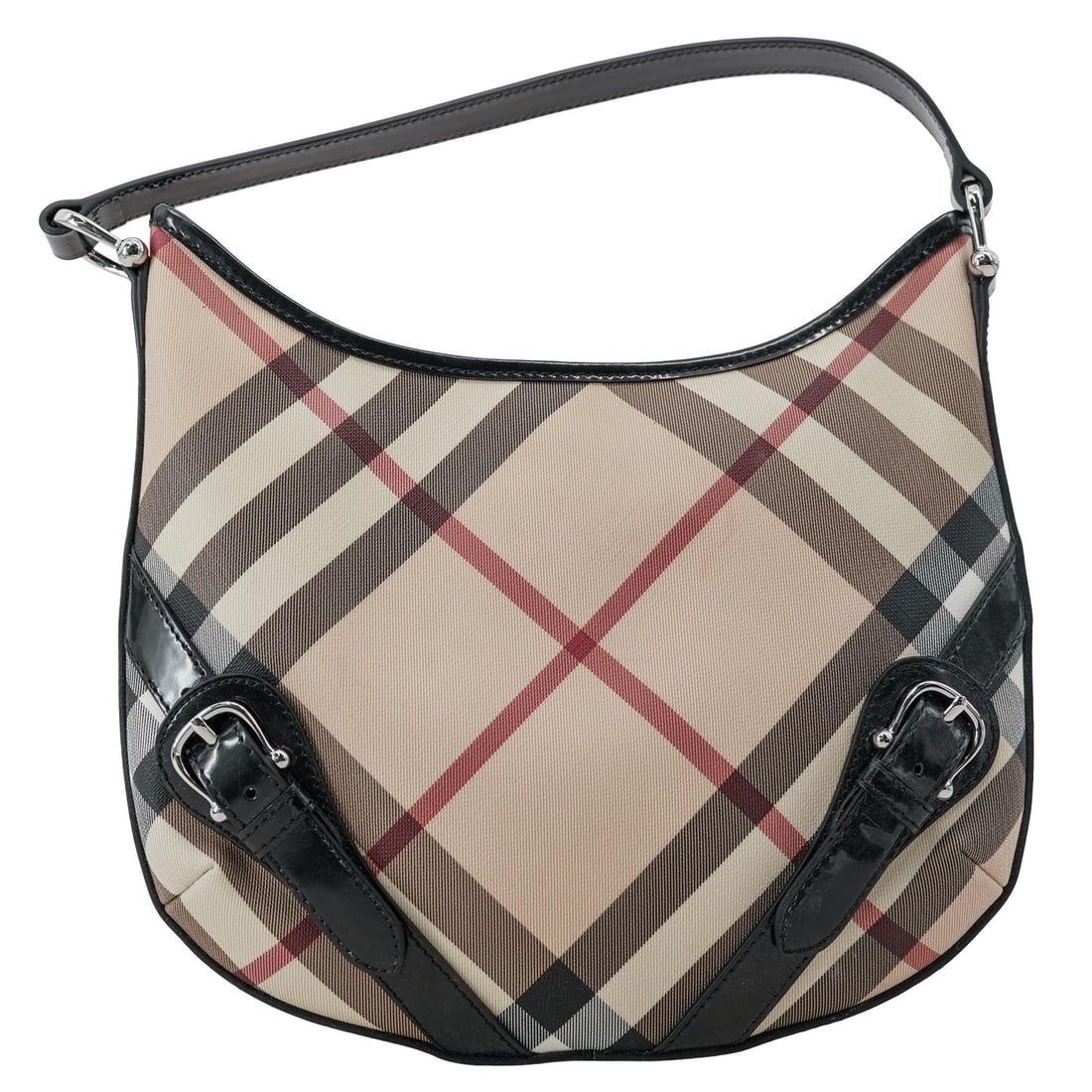 Burberry Nova Check Hobo Bag: Burberry Nova Check Hobo Bag Late 20th-early 21st century, A Burberry "Nova Check" patterned canvas hobo bag with leather accents. Marked inside "Burberry established 1856" and with tag on lining