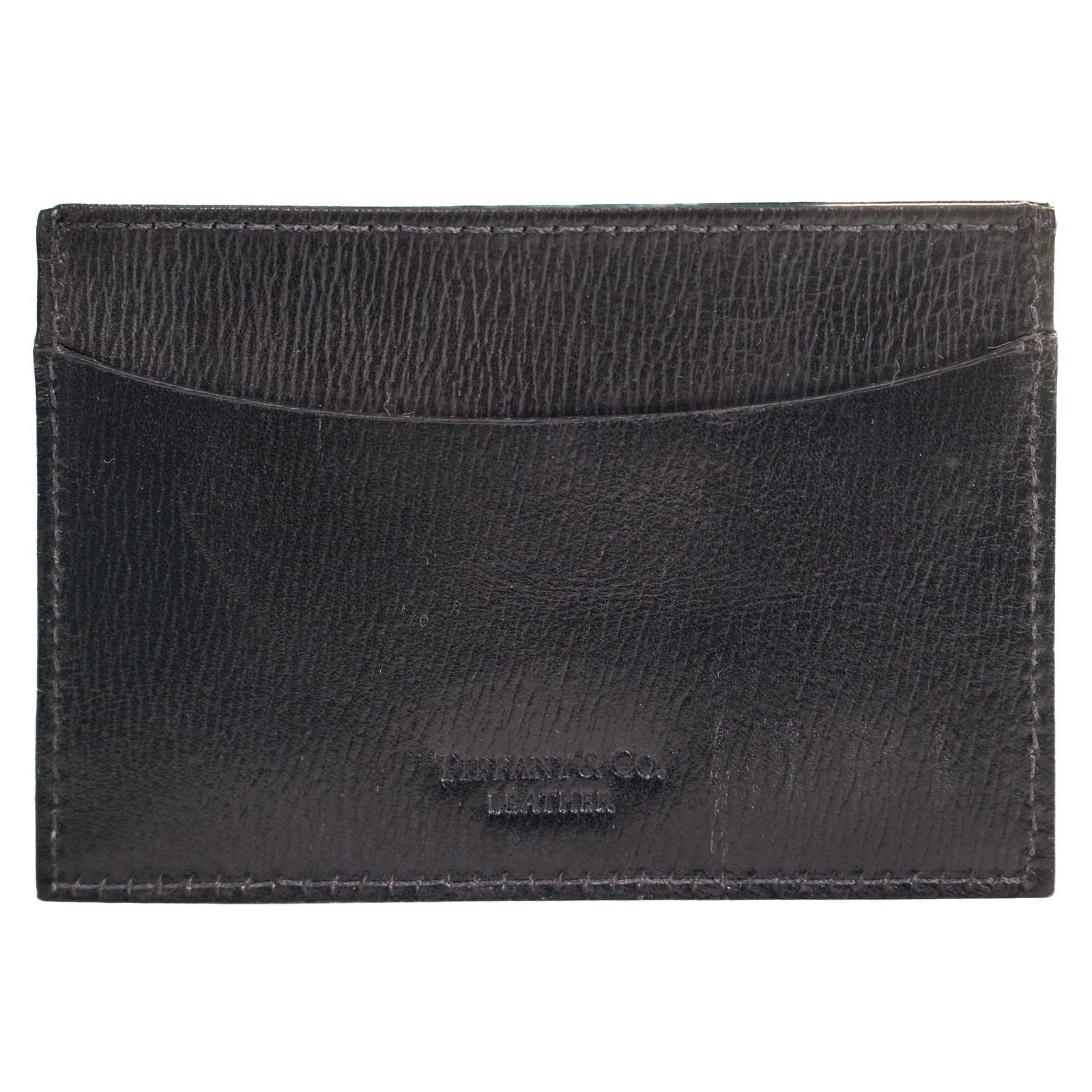 Tiffany & Co. Black Leather Card Sleeve: Tiffany & Co. Black Leather Card Sleeve Late 20th-early 21st century, American Tiffany & Co. black leather card sleeve. Three total pockets. Marked with pressed logo on one side. Included dust bag