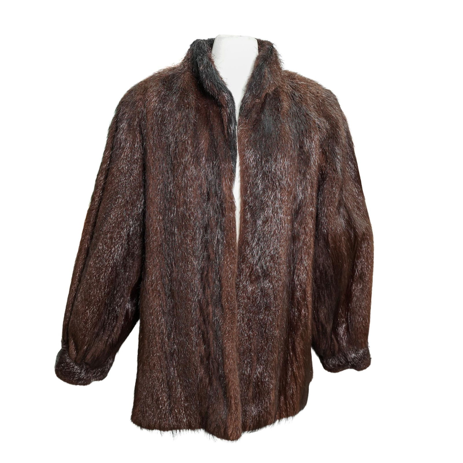 Vintage Brown Fur Coat: Vintage Brown Fur Coat 20th century A vintage chocolate brown fur coat. Black satin lined. L 31.5" x W (shoulders) 18.5" x L (sleeves) 24"