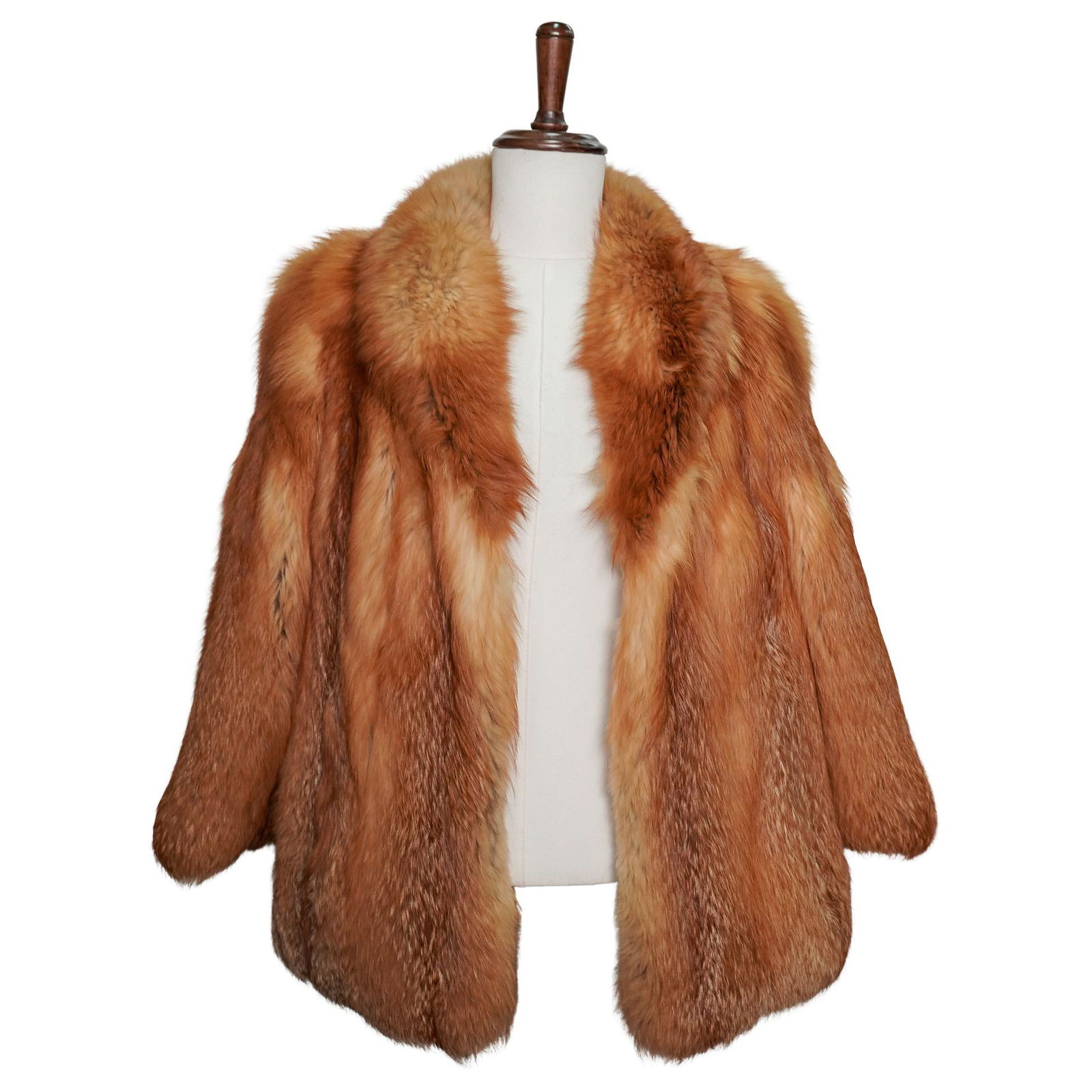 Vintage Koslow's Fox Fur Coat: Vintage Koslow's Fox Fur Coat Early to Mid 20 Cent.,USA The coat features a golden beige base with brown streaks running vertically throughout. It has a generous cut, a plush shawl collar, and long