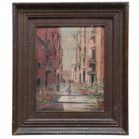 19th Cent. Italian Street Scene Oil Painting