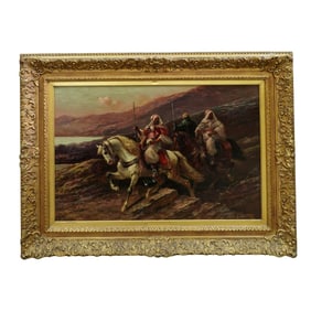 19th Cent. Signed Orientalist "Arab Horsemen" Oil Painting