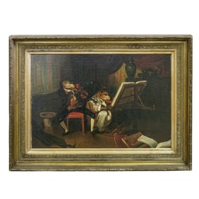 Large Alexandre-Gabriel Decamps (French, 1803-1860) Monkey Musicians Oil Painting
