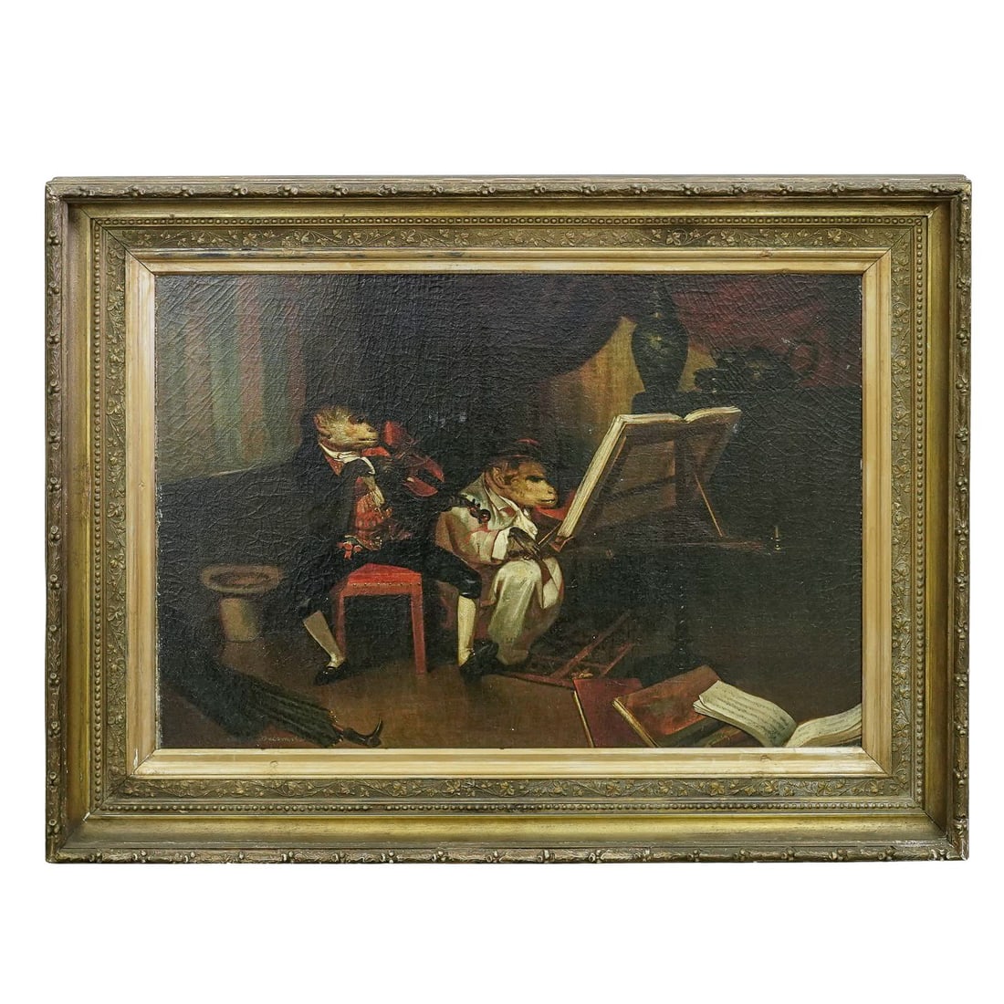 Large Alexandre-Gabriel Decamps (French, 1803-1860) Monkey Musicians Oil Painting (1 of 5)