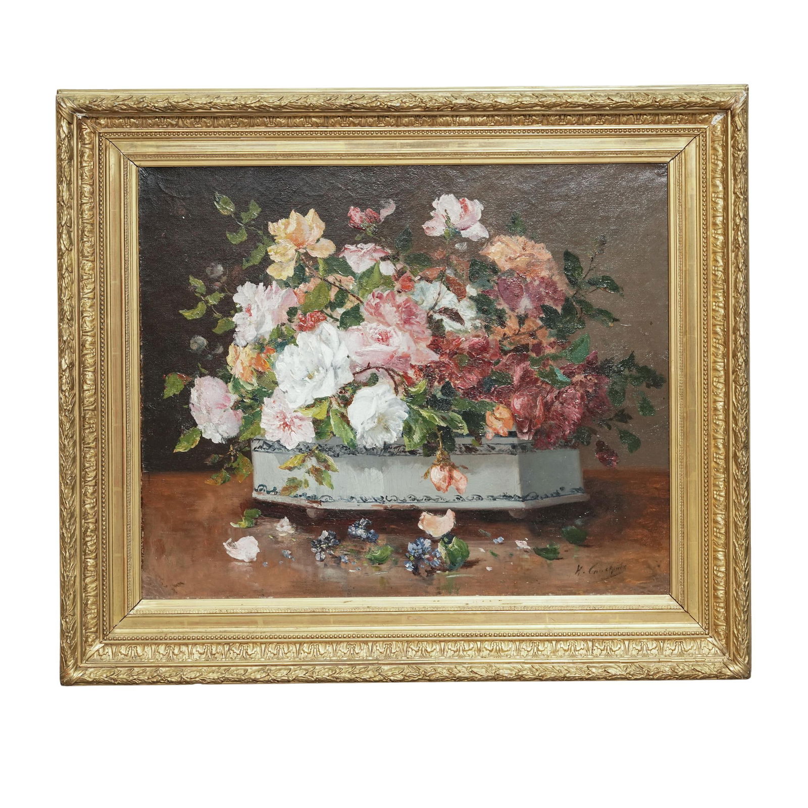 Eugene Henry Cauchois (French 1850-1911) Still life of Flowers Oil on Canvas.: Eugene Henry Cauchois (French 1850-1911) Still life of Flowers Oil on Canvas. Late 19th century, French Eugene Henry Cauchois (French 1850-1911) Still life of Flowers Oil on Canvas. Cauchois