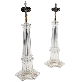 Pair of Vintage Glass Pleated Shade Table Lamps