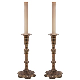 Pair Of Brass Candlestick Converted Electric Lamps