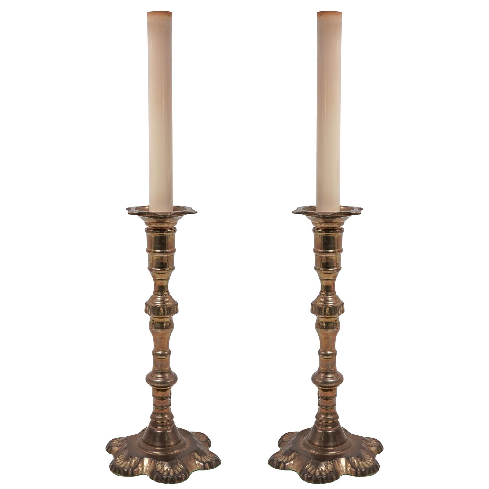 Pair Of Brass Candlestick Converted Electric Lamps (1 of 7)