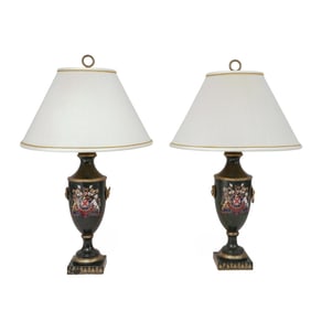 Pair of Neoclassical Style Heraldic Amphora Lamps