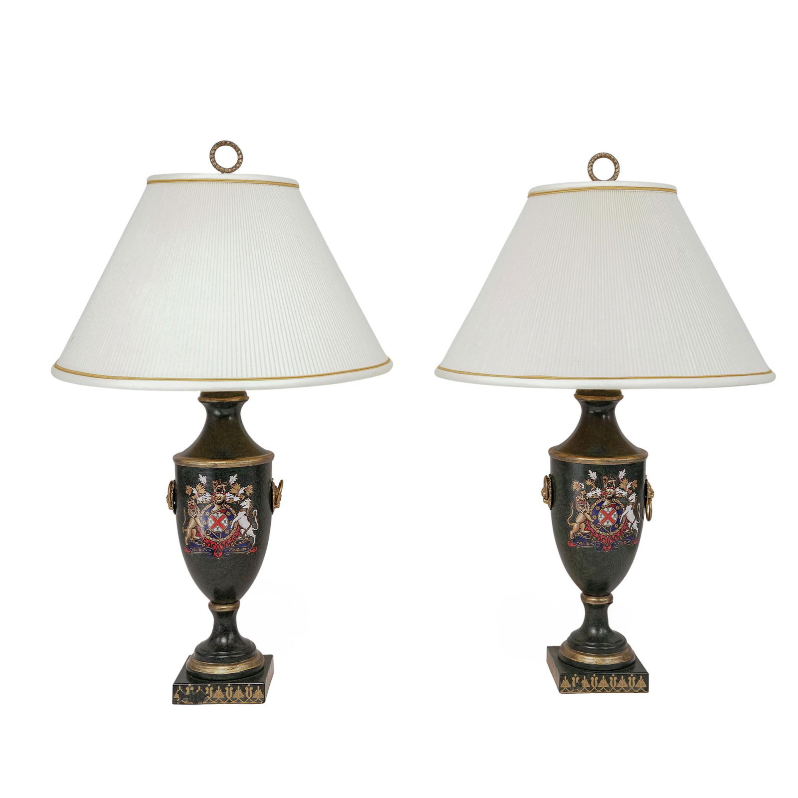 Pair of Neoclassical Style Heraldic Amphora Lamps (1 of 8)