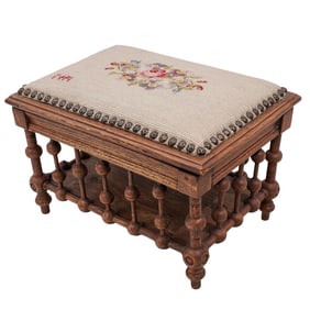 Victorian Needlepoint Wooden Ottoman