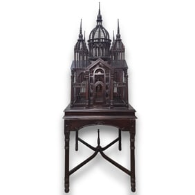 Maitland Smith Mahogany Cathedral Birdcage
